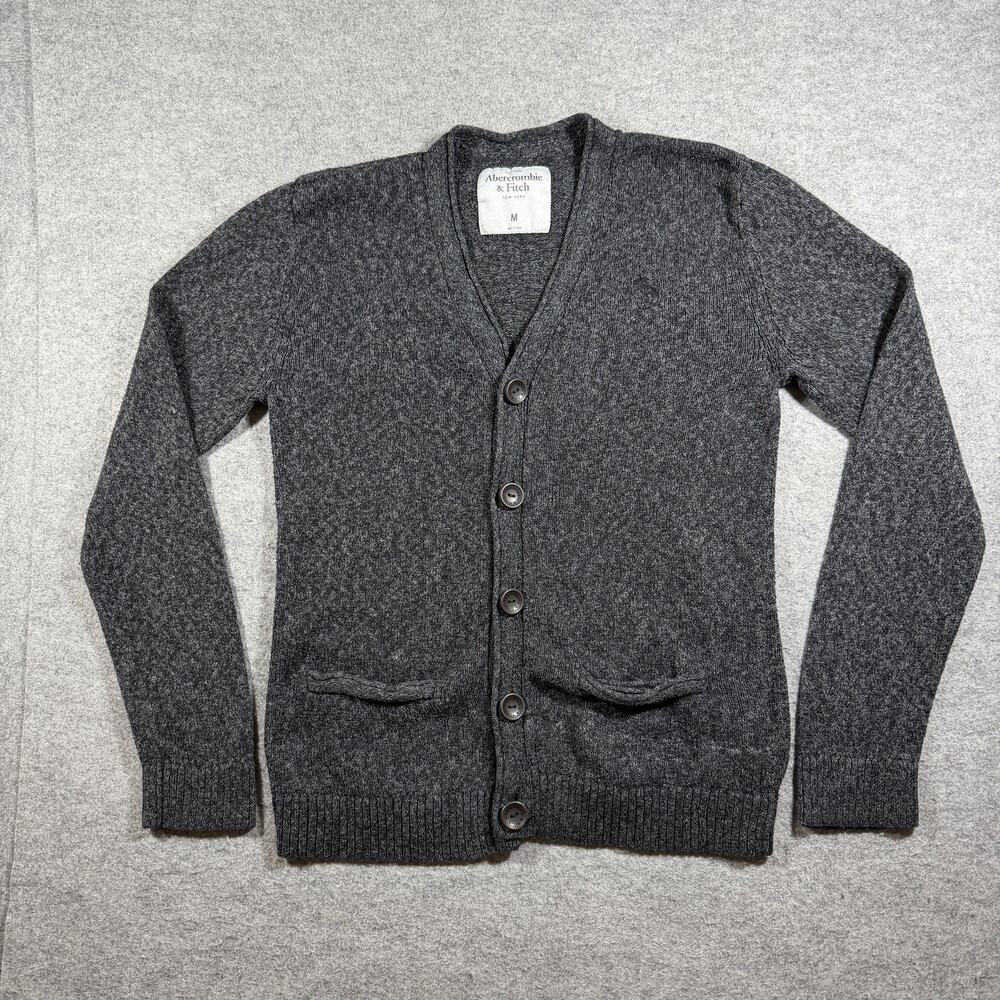 Abercrombie & Fitch Cardigan Sweater Mens M Charcoal Gray Button Front Preppy
